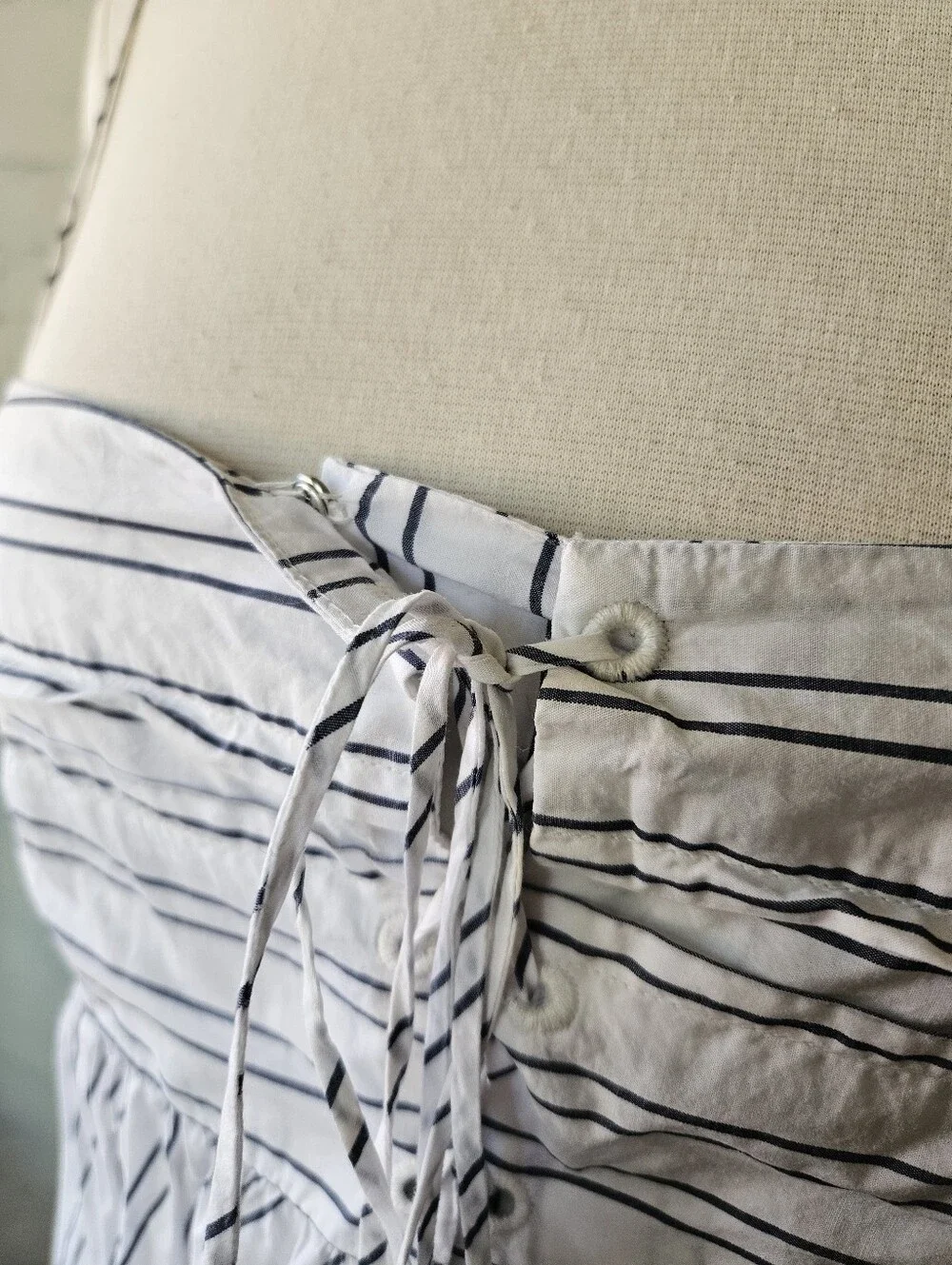 Free People Easy Breezy Midi Dress White Navy Blue Stripe Cotton Large - Picture 3 of 16